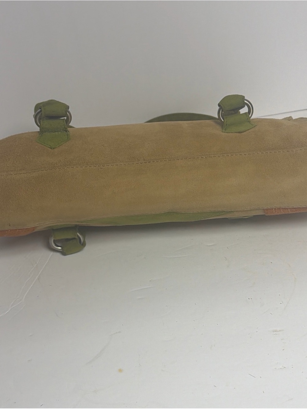 Vintage Y2K Via Spiga Tan Green & Burnt Orange Goat Suede Shoulder Purse - Picture 3 of 16